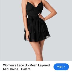 HALARA Black Lace-Up Tiered Mini Dress